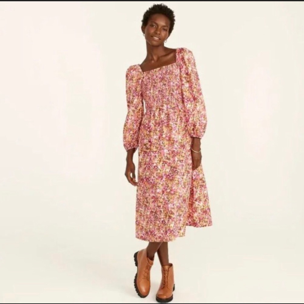 J crew smocked puff sleeved pink faded floral pattern 🌷